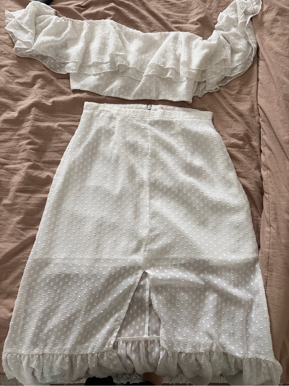 Showpo White Polka Dot 2 Piece Top & Skirt Set